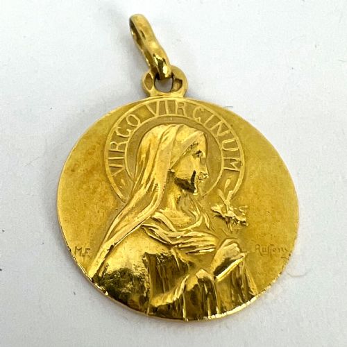 FRENCH RUFFONY VIRGIN MARY VIRGO VIRGINUM 18K YELLOW GOLD MEDAL PENDANT - ADDITIONAL PHOTO 12