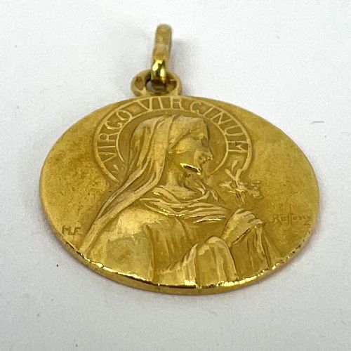 FRENCH RUFFONY VIRGIN MARY VIRGO VIRGINUM 18K YELLOW GOLD MEDAL PENDANT - ADDITIONAL PHOTO 13