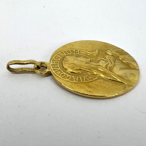 FRENCH RUFFONY VIRGIN MARY VIRGO VIRGINUM 18K YELLOW GOLD MEDAL PENDANT - ADDITIONAL PHOTO 14