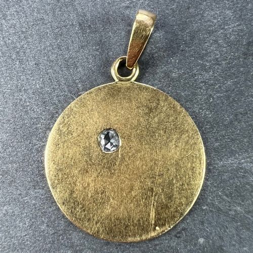 FRENCH DAISY MARGHERITE FLOWER 18 KARAT YELLOW GOLD DIAMOND CHARM PENDANT - ADDITIONAL PHOTO 3