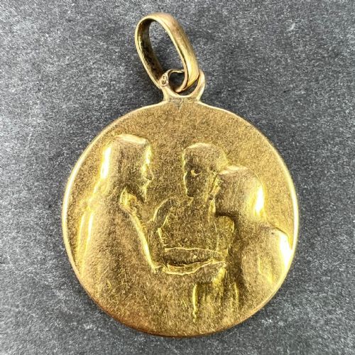 JESUS CHRIST BLESSING MARRIAGE 18K YELLOW GOLD WEDDING CHARM PENDANT - ADDITIONAL PHOTO 1