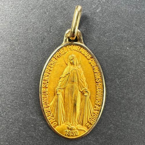 FRENCH AUGIS VIRGIN MARY MIRACULOUS MEDAL 18K YELLOW GOLD CHARM PENDANT - ADDITIONAL PHOTO 1