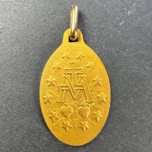 FRENCH AUGIS VIRGIN MARY MIRACULOUS MEDAL 18K YELLOW GOLD CHARM PENDANT - ADDITIONAL PHOTO 2