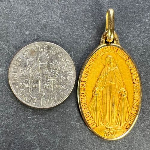 FRENCH AUGIS VIRGIN MARY MIRACULOUS MEDAL 18K YELLOW GOLD CHARM PENDANT - ADDITIONAL PHOTO 9