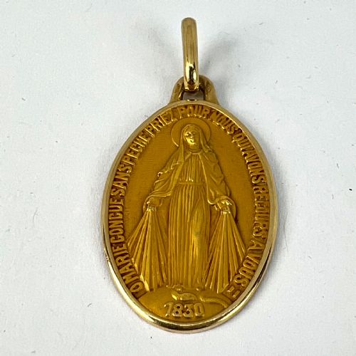 FRENCH AUGIS VIRGIN MARY MIRACULOUS MEDAL 18K YELLOW GOLD CHARM PENDANT - ADDITIONAL PHOTO 11