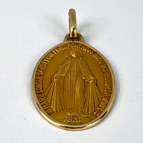FRENCH AUGIS VIRGIN MARY MIRACULOUS MEDAL 18K YELLOW GOLD CHARM PENDANT - ADDITIONAL PHOTO 12