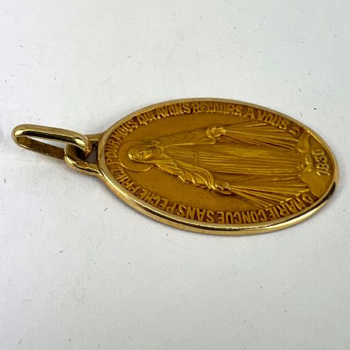 FRENCH AUGIS VIRGIN MARY MIRACULOUS MEDAL 18K YELLOW GOLD CHARM PENDANT - ADDITIONAL PHOTO 13