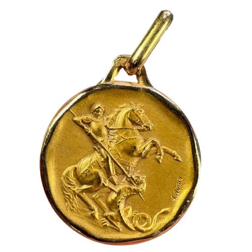 french augis saint george and the dragon 18k yellow gold charm pendant - CATEGORY: ANTIQUE JEWELLERY - DATED 1950