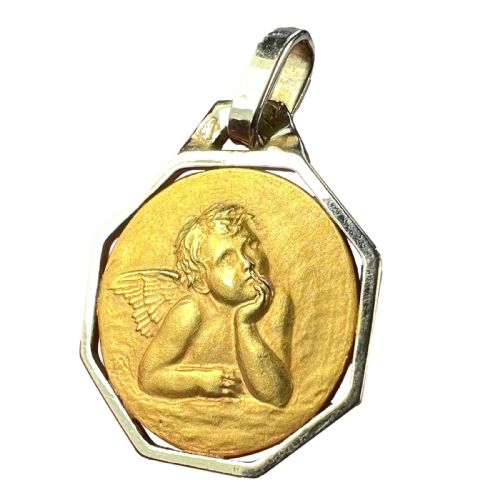french raphaels cherub 18k yellow white gold charm pendant - CATEGORY: ANTIQUE JEWELLERY - DATED 1940