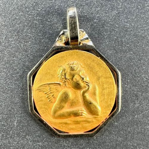 FRENCH RAPHAELS CHERUB 18K YELLOW WHITE GOLD CHARM PENDANT - ADDITIONAL PHOTO 1