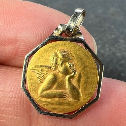 FRENCH RAPHAELS CHERUB 18K YELLOW WHITE GOLD CHARM PENDANT - ADDITIONAL PHOTO 4