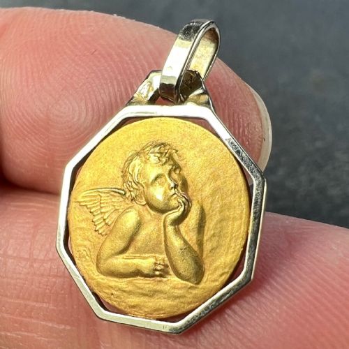 FRENCH RAPHAELS CHERUB 18K YELLOW WHITE GOLD CHARM PENDANT - ADDITIONAL PHOTO 6