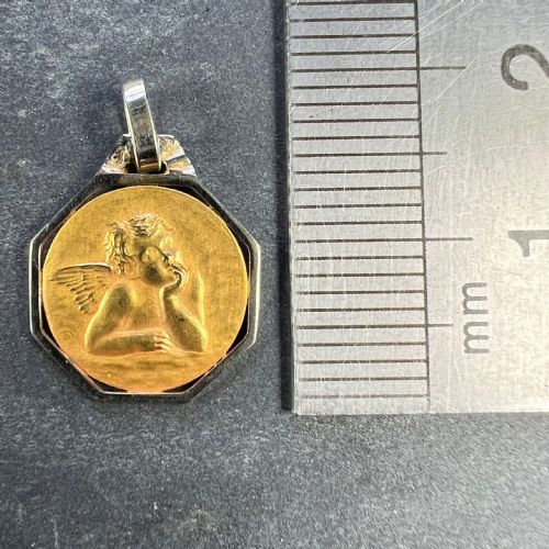 FRENCH RAPHAELS CHERUB 18K YELLOW WHITE GOLD CHARM PENDANT - ADDITIONAL PHOTO 8