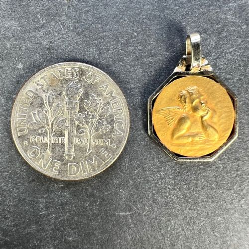 FRENCH RAPHAELS CHERUB 18K YELLOW WHITE GOLD CHARM PENDANT - ADDITIONAL PHOTO 9