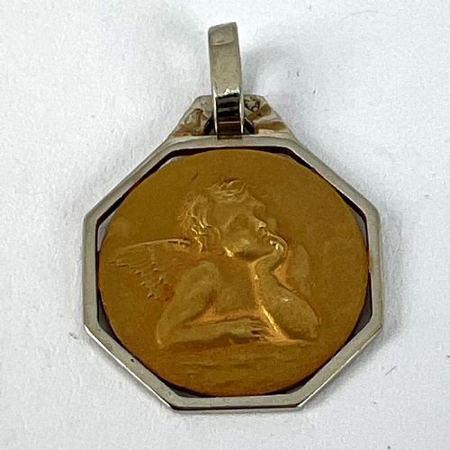 FRENCH RAPHAELS CHERUB 18K YELLOW WHITE GOLD CHARM PENDANT - ADDITIONAL PHOTO 10