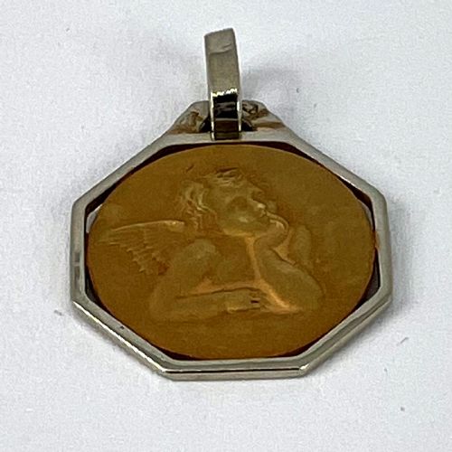 FRENCH RAPHAELS CHERUB 18K YELLOW WHITE GOLD CHARM PENDANT - ADDITIONAL PHOTO 12