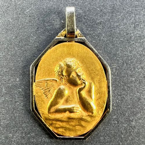FRENCH RAPHAELS CHERUB 18K YELLOW WHITE GOLD CHARM PENDANT - ADDITIONAL PHOTO 1