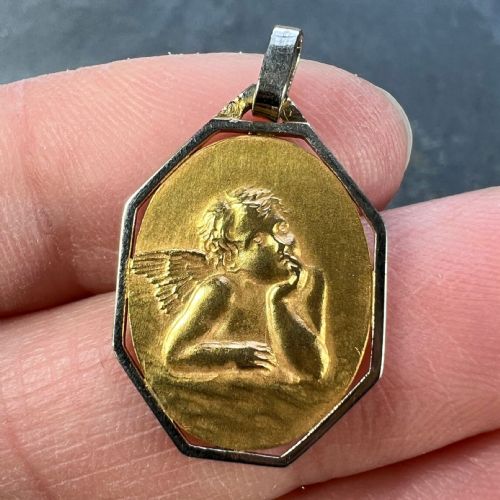 FRENCH RAPHAELS CHERUB 18K YELLOW WHITE GOLD CHARM PENDANT - ADDITIONAL PHOTO 4