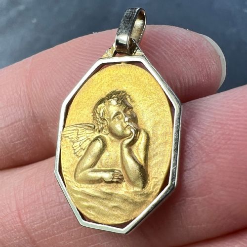 FRENCH RAPHAELS CHERUB 18K YELLOW WHITE GOLD CHARM PENDANT - ADDITIONAL PHOTO 5