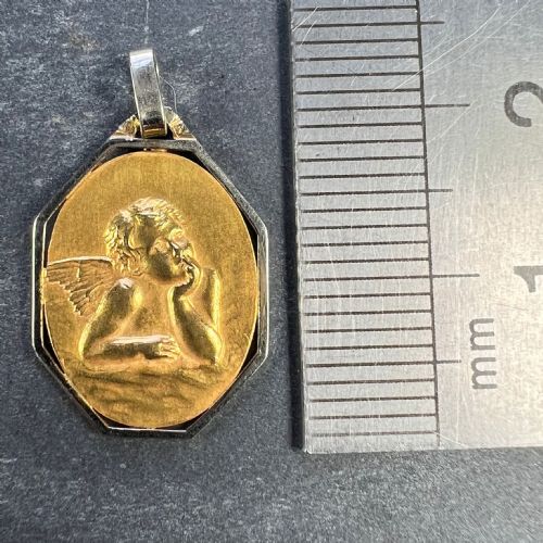 FRENCH RAPHAELS CHERUB 18K YELLOW WHITE GOLD CHARM PENDANT - ADDITIONAL PHOTO 8