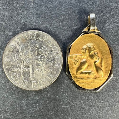FRENCH RAPHAELS CHERUB 18K YELLOW WHITE GOLD CHARM PENDANT - ADDITIONAL PHOTO 9