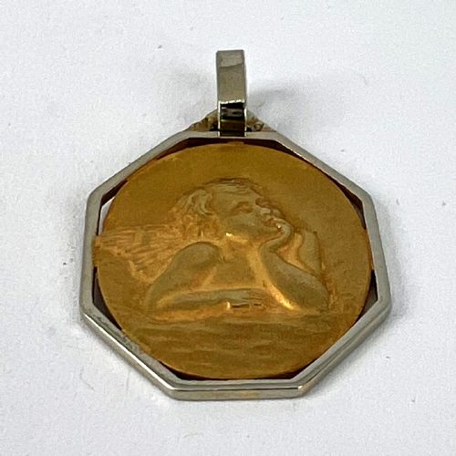 FRENCH RAPHAELS CHERUB 18K YELLOW WHITE GOLD CHARM PENDANT - ADDITIONAL PHOTO 12