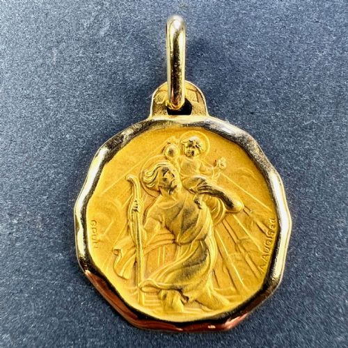 AUGIS GRUN FRENCH SAINT CHRISTOPHER 18K YELLOW GOLD CHARM PENDANT - ADDITIONAL PHOTO 1