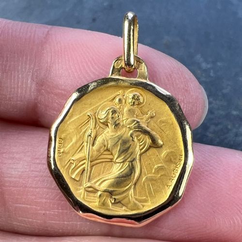 AUGIS GRUN FRENCH SAINT CHRISTOPHER 18K YELLOW GOLD CHARM PENDANT - ADDITIONAL PHOTO 4