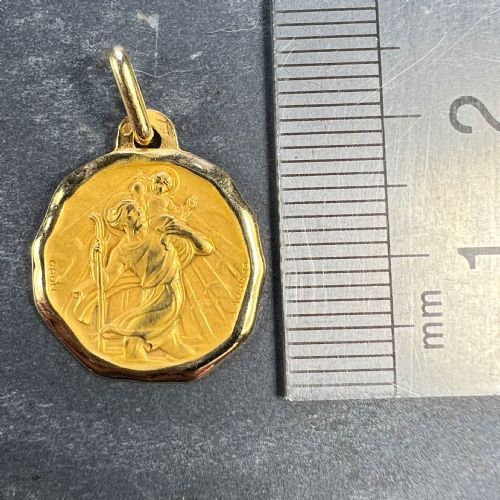 AUGIS GRUN FRENCH SAINT CHRISTOPHER 18K YELLOW GOLD CHARM PENDANT - ADDITIONAL PHOTO 8