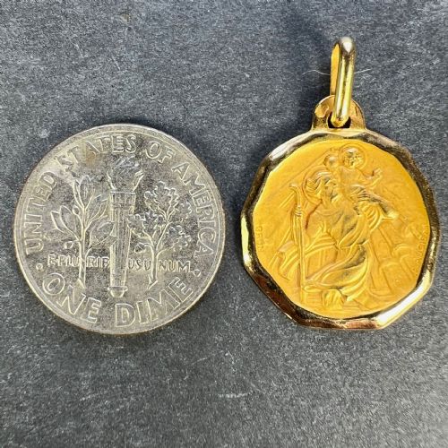 AUGIS GRUN FRENCH SAINT CHRISTOPHER 18K YELLOW GOLD CHARM PENDANT - ADDITIONAL PHOTO 9
