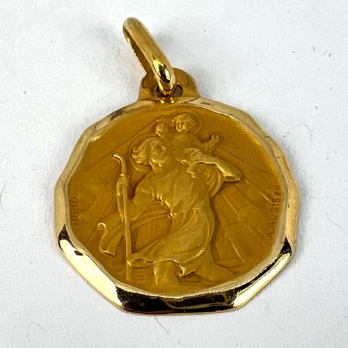 AUGIS GRUN FRENCH SAINT CHRISTOPHER 18K YELLOW GOLD CHARM PENDANT - ADDITIONAL PHOTO 10