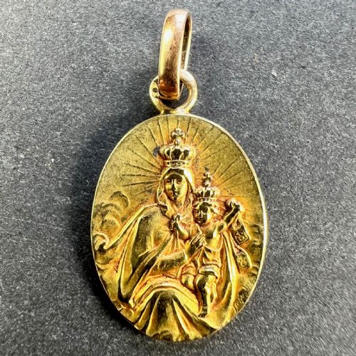 FRENCH MADONNA AND CHILD SACRED HEART 18K YELLOW GOLD MEDAL PENDANT - ADDITIONAL PHOTO 1
