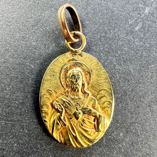 FRENCH MADONNA AND CHILD SACRED HEART 18K YELLOW GOLD MEDAL PENDANT - ADDITIONAL PHOTO 2