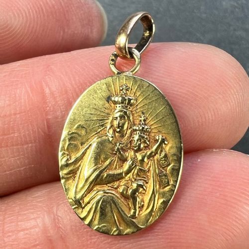 FRENCH MADONNA AND CHILD SACRED HEART 18K YELLOW GOLD MEDAL PENDANT - ADDITIONAL PHOTO 4