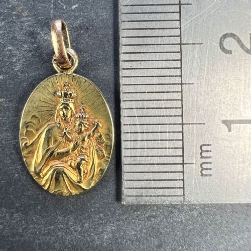 FRENCH MADONNA AND CHILD SACRED HEART 18K YELLOW GOLD MEDAL PENDANT - ADDITIONAL PHOTO 8