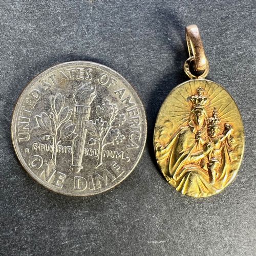 FRENCH MADONNA AND CHILD SACRED HEART 18K YELLOW GOLD MEDAL PENDANT - ADDITIONAL PHOTO 9