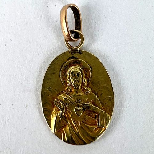 FRENCH MADONNA AND CHILD SACRED HEART 18K YELLOW GOLD MEDAL PENDANT - ADDITIONAL PHOTO 10