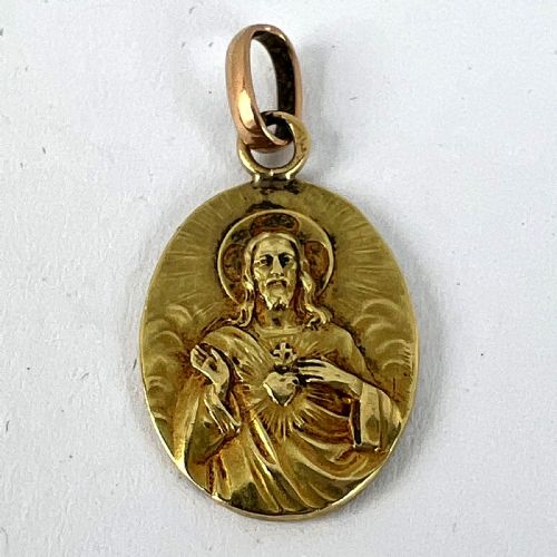 FRENCH MADONNA AND CHILD SACRED HEART 18K YELLOW GOLD MEDAL PENDANT - ADDITIONAL PHOTO 11