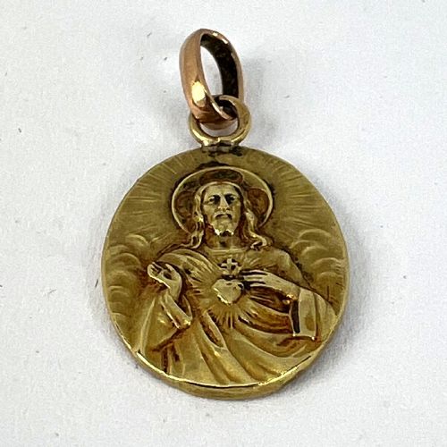 FRENCH MADONNA AND CHILD SACRED HEART 18K YELLOW GOLD MEDAL PENDANT - ADDITIONAL PHOTO 12
