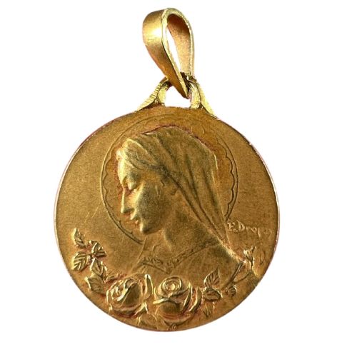 french dropsy virgin mary 18k yellow gold medal charm pendant - CATEGORY: ANTIQUE JEWELLERY - DATED 1900