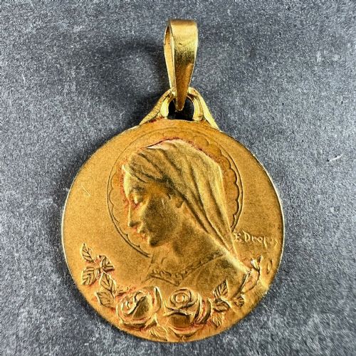 FRENCH DROPSY VIRGIN MARY 18K YELLOW GOLD MEDAL CHARM PENDANT - ADDITIONAL PHOTO 1