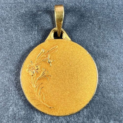 FRENCH DROPSY VIRGIN MARY 18K YELLOW GOLD MEDAL CHARM PENDANT - ADDITIONAL PHOTO 2