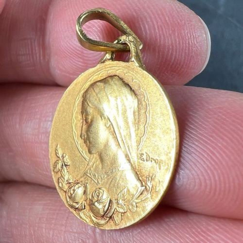 FRENCH DROPSY VIRGIN MARY 18K YELLOW GOLD MEDAL CHARM PENDANT - ADDITIONAL PHOTO 5