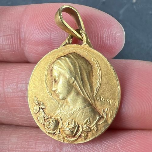 FRENCH DROPSY VIRGIN MARY 18K YELLOW GOLD MEDAL CHARM PENDANT - ADDITIONAL PHOTO 6