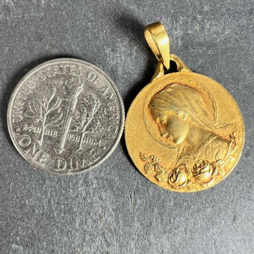 FRENCH DROPSY VIRGIN MARY 18K YELLOW GOLD MEDAL CHARM PENDANT - ADDITIONAL PHOTO 9