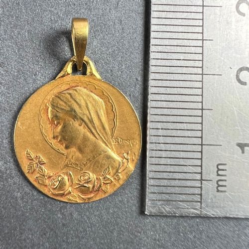 FRENCH DROPSY VIRGIN MARY 18K YELLOW GOLD MEDAL CHARM PENDANT - ADDITIONAL PHOTO 10