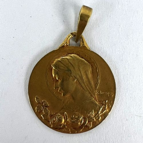 FRENCH DROPSY VIRGIN MARY 18K YELLOW GOLD MEDAL CHARM PENDANT - ADDITIONAL PHOTO 11