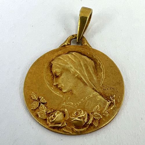 FRENCH DROPSY VIRGIN MARY 18K YELLOW GOLD MEDAL CHARM PENDANT - ADDITIONAL PHOTO 12