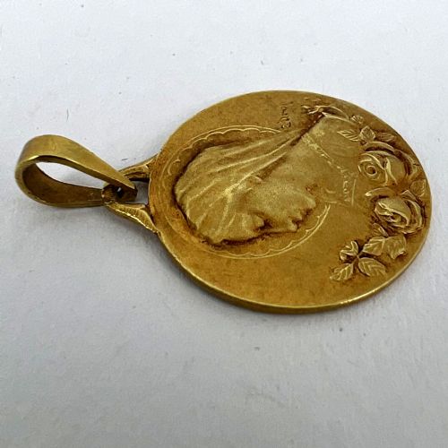 FRENCH DROPSY VIRGIN MARY 18K YELLOW GOLD MEDAL CHARM PENDANT - ADDITIONAL PHOTO 13