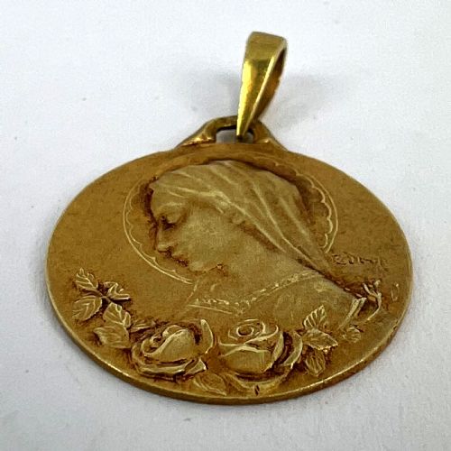 FRENCH DROPSY VIRGIN MARY 18K YELLOW GOLD MEDAL CHARM PENDANT - ADDITIONAL PHOTO 14